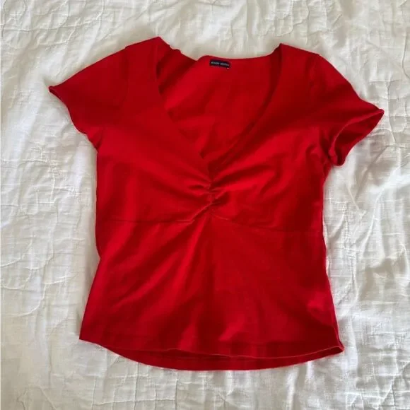 Gina Top Red V-Neck Ruched Women's Top - Picture 2 of 8